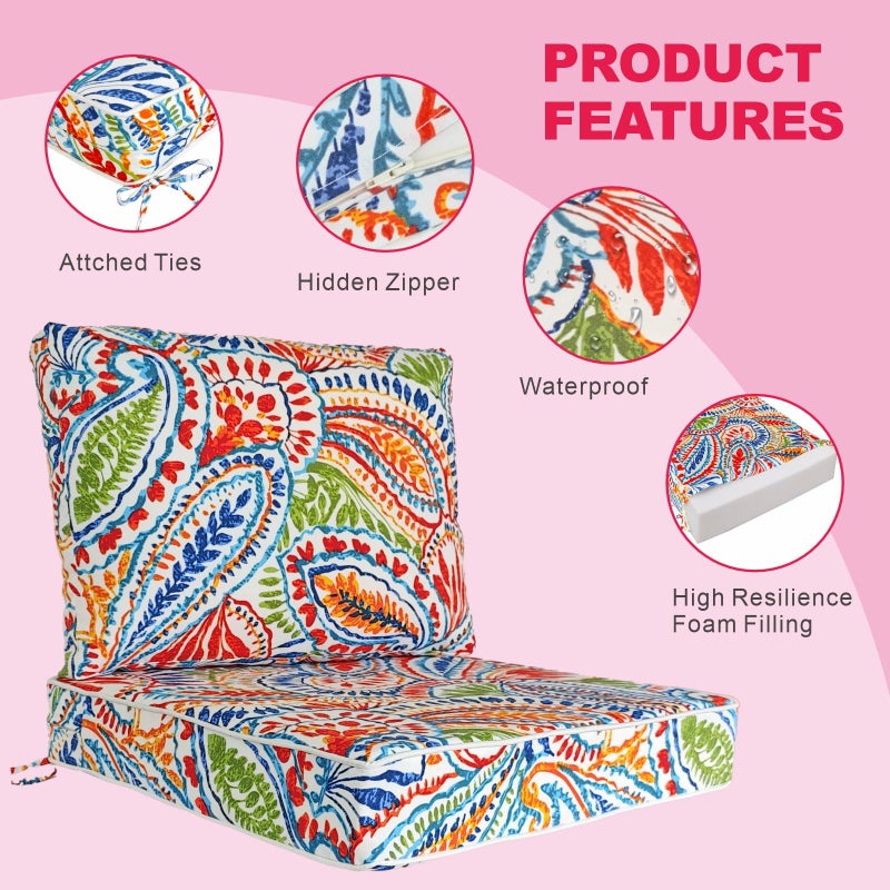 JMGBird Premium Outdoor Chair Cushions Set - 22x22 inch Complete 4-Piece Deep Seat Patio Cushions, Weather Resistant for Patio Furniture & Lounge Seating - Image 2