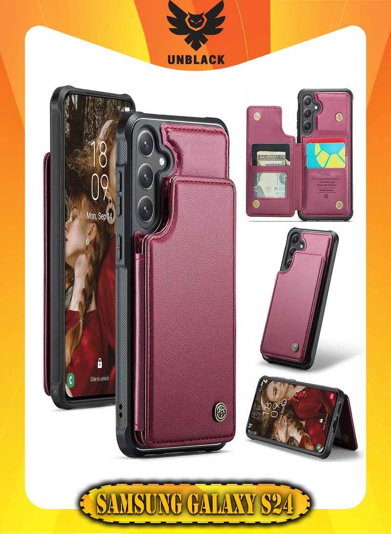 CaseMe Wallet Case for Samsung Galaxy S24 , Premium Handmade Durable PU Leather Slim Shockproof Case with [Double Magnetic Clasp] [Card Holder] [Kickstand] [RFID Blocking] (Red)  - Image 1