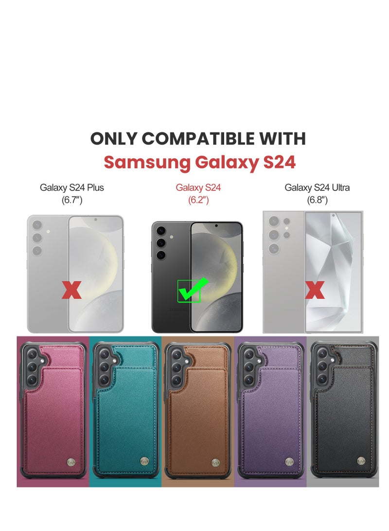 CaseMe Wallet Case for Samsung Galaxy S24 , Premium Handmade Durable PU Leather Slim Shockproof Case with [Double Magnetic Clasp] [Card Holder] [Kickstand] [RFID Blocking] (Red)  - Image 3