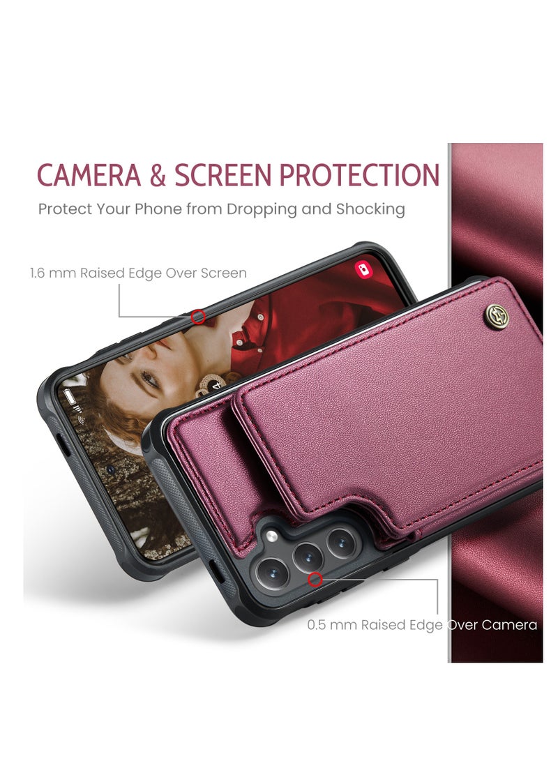 CaseMe Wallet Case for Samsung Galaxy S24 , Premium Handmade Durable PU Leather Slim Shockproof Case with [Double Magnetic Clasp] [Card Holder] [Kickstand] [RFID Blocking] (Red)  - Image 5