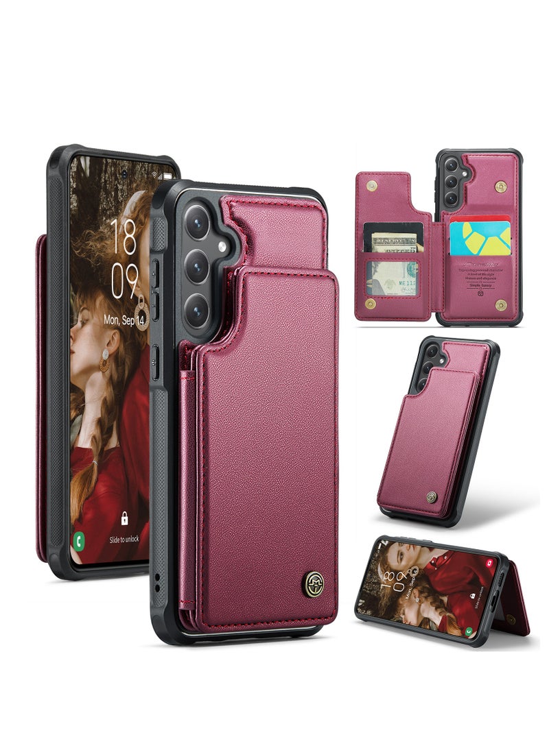 CaseMe Wallet Case for Samsung Galaxy S24 , Premium Handmade Durable PU Leather Slim Shockproof Case with [Double Magnetic Clasp] [Card Holder] [Kickstand] [RFID Blocking] (Red)  - Image 2
