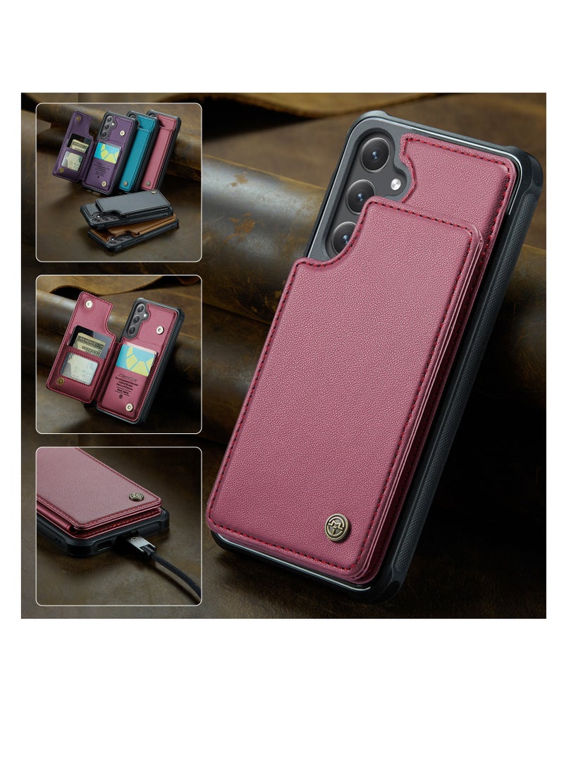 CaseMe Wallet Case for Samsung Galaxy S24 , Premium Handmade Durable PU Leather Slim Shockproof Case with [Double Magnetic Clasp] [Card Holder] [Kickstand] [RFID Blocking] (Red)  - Image 4