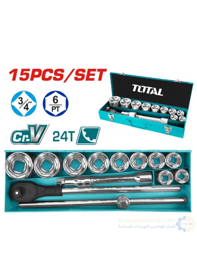 TOTAL 4/3" 15P Hex Socket Set + 4/3" Total Handle