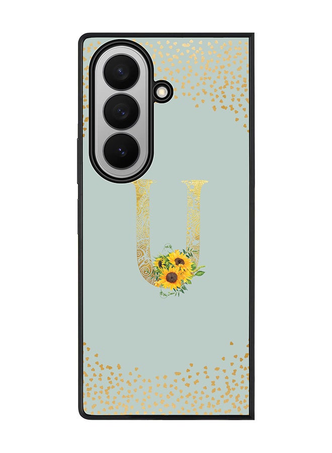 Stylizedd For Samsung Galaxy Z Fold7 Case,Slim fit Camera Protection, Shockproof Thin Phone cover  - Custom Floral Monogram - U  (Light Grey )
