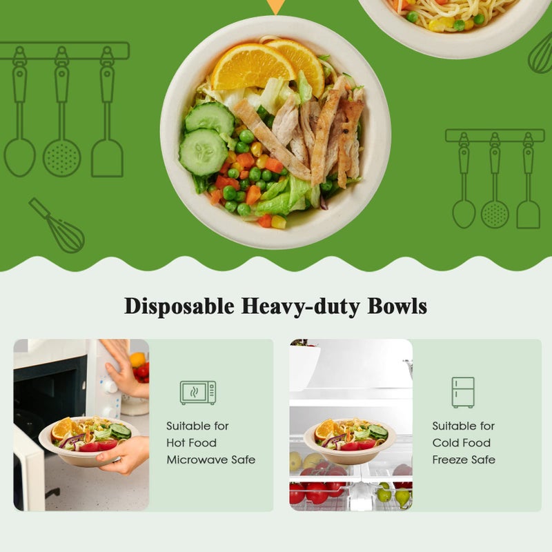 ECOLipak 150 Pack Compostable Disposable Paper Bowls  16 OZ Bagasse Heavy duty Biodegradable Eco Friendly Sugarcane Soup Bowls for Salad Dessert(Nature) - Image 4