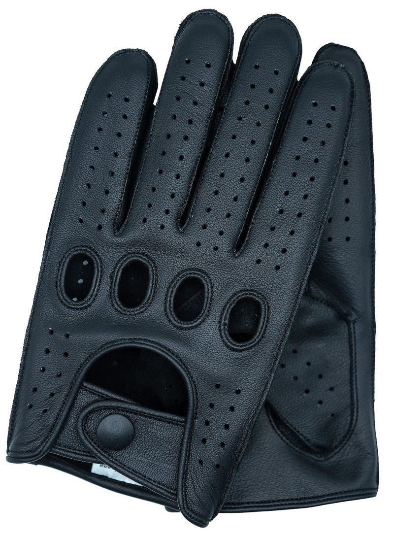 Riparo Genuine Leather Reverse Stitched Full-Finger Driving Gloves (Medium, Black) - Image 1