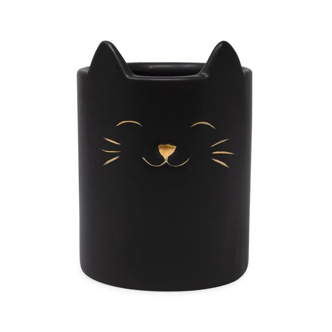 BLACK CERAMIC CAT MAKEUP BRUSH HOLDER MULTIPURPOSE CUP ORGANIZER BATHROOM KITCHEN BEDROOM OFFICE DCOR SINGLE CUP MATTE BLACK