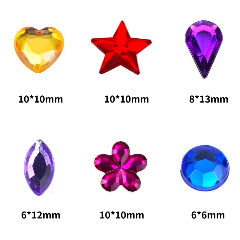 JPSOR 600pcs Gems Jewels for Crafts, Acrylic Flatback Rhinestones for Halloween Pirate Party Decorations, Crafting Embellishments Gemstone (6 Shapes, 6-13mm) - Image 2