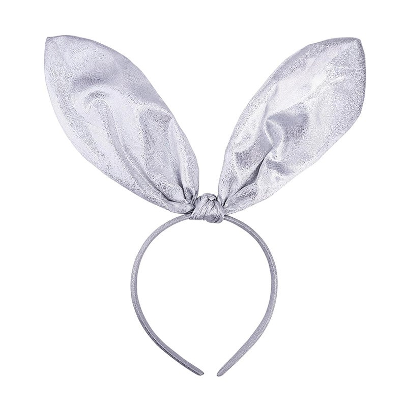 Doneace Easter Headband Glitter Bunny Ears Headbands White Sparkly Rabbit Ears Knotted Hair Band Easter Decoration Party Prom Cosplay Headwear Costume Hair Accessories for Women Girls 1PcsWhite