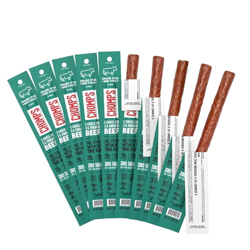 Chomps Grass-Fed and Finished Italian Beef Jerky Snack Sticks 10-Pack - Keto, Paleo, Whole30, 10g Lean Meat Protein, Gluten-Free, Zero Sugar Food, Non-GMO - Image 1