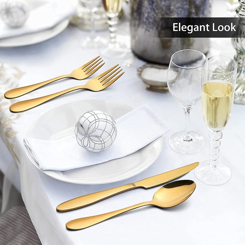 DLEST 20 Pieces Glory Stainless Steel Cutlery Set for Home Kitchen Contains 4 Dinner Spoons 4 Forks 4 Tea Spoons 4 Salad Forks 4 Knives 1 Box Spoon Set for Dining Table Stylish Gold - Image 5