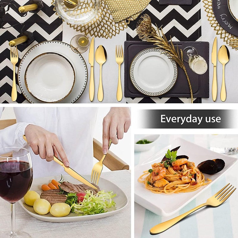 DLEST 20 Pieces Glory Stainless Steel Cutlery Set for Home Kitchen Contains 4 Dinner Spoons 4 Forks 4 Tea Spoons 4 Salad Forks 4 Knives 1 Box Spoon Set for Dining Table Stylish Gold - Image 4