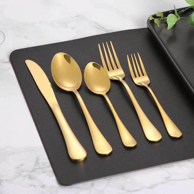 DLEST 20 Pieces Glory Stainless Steel Cutlery Set for Home Kitchen Contains 4 Dinner Spoons 4 Forks 4 Tea Spoons 4 Salad Forks 4 Knives 1 Box Spoon Set for Dining Table Stylish Gold - Image 2