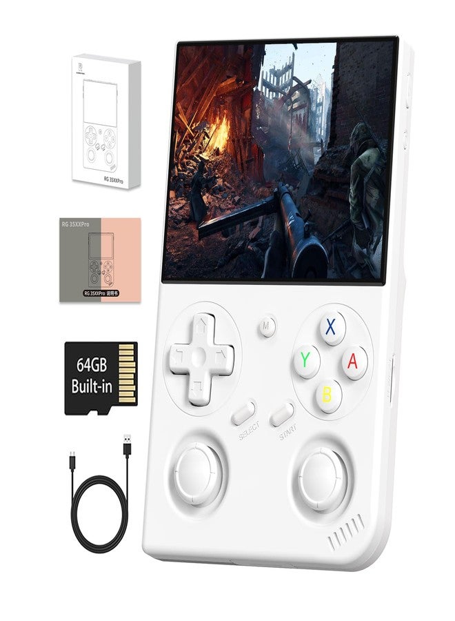 GiipGoop RG 35XXPro Handheld Game Consoles RG35XXPro Retro Gaming Console with 64GB Card Video Game Console Linux 64-bit System Portable Pocket Arcade Support 30+ Simulators WiFi Bluetooth HD Output White - Image 1