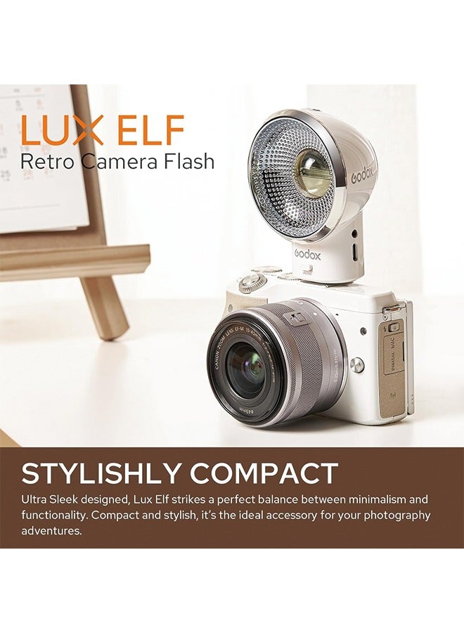 Godox Lux Elf Retro Camera Flash, Built-in Battery GN6 with 5 Levels Flash Power, 6200K±300K with S1/S2 Optical Control, On Camera Flash for Canon, for Nikon, for Sony, for Fuji, for Olympus Camera - Image 2