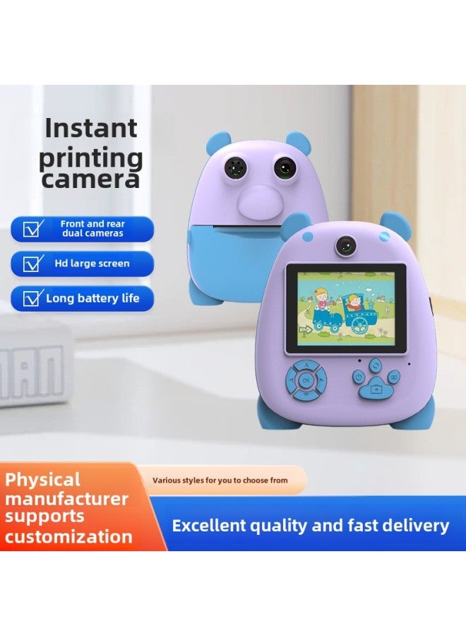 Children HD Camera Baby Birthday Gift Hot Fun Print Camera Selfie-Ready Camera-Colour:Blue+64g Memory Card+card Reader+adapter - Image 2