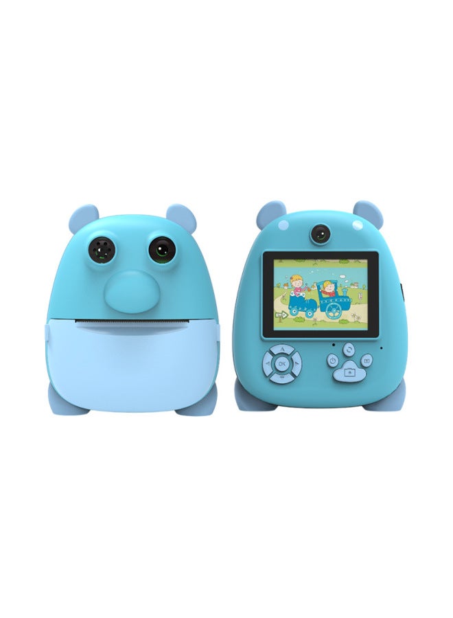 Children HD Camera Baby Birthday Gift Hot Fun Print Camera Selfie-Ready Camera-Colour:Blue+64g Memory Card+card Reader+adapter - Image 1
