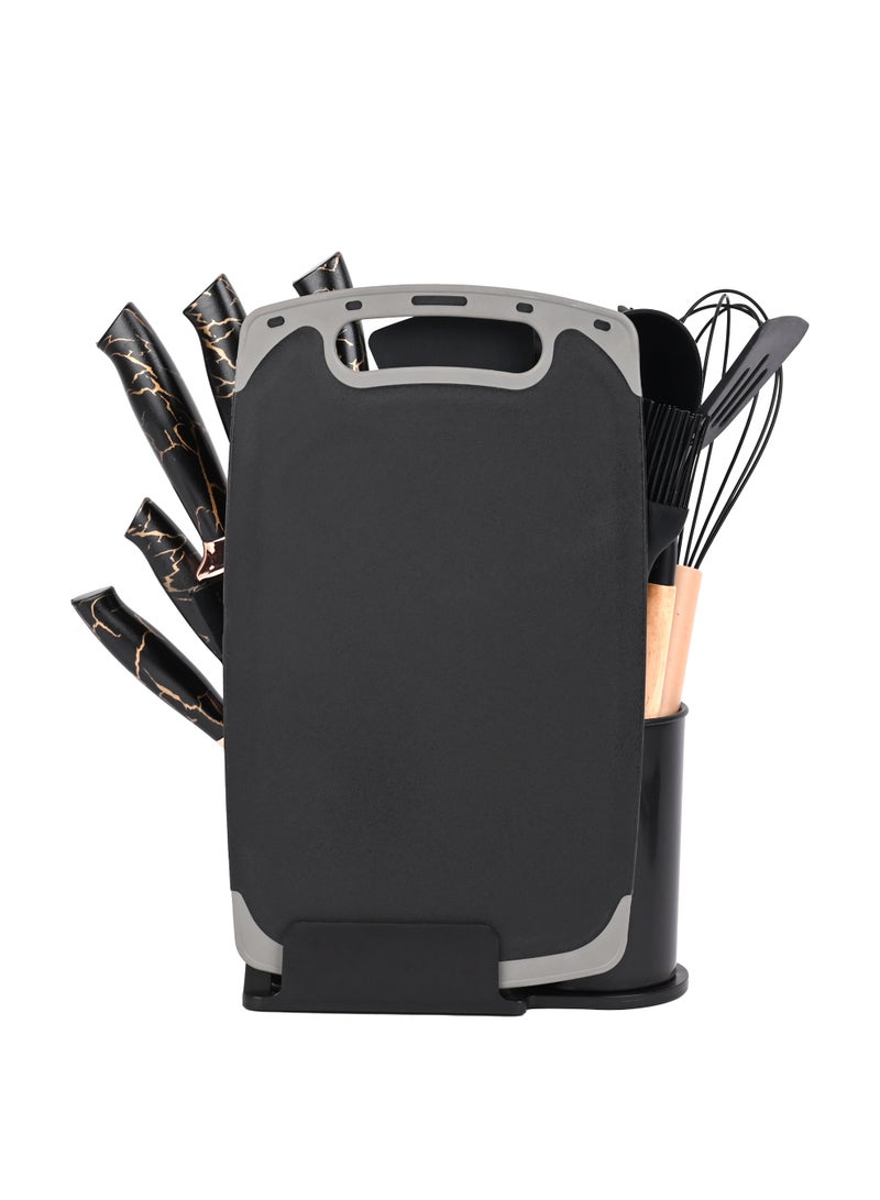 Ollieroo 19Pcs Kitchen Utensils Set And Knives Set 1950G - Black - Image 5