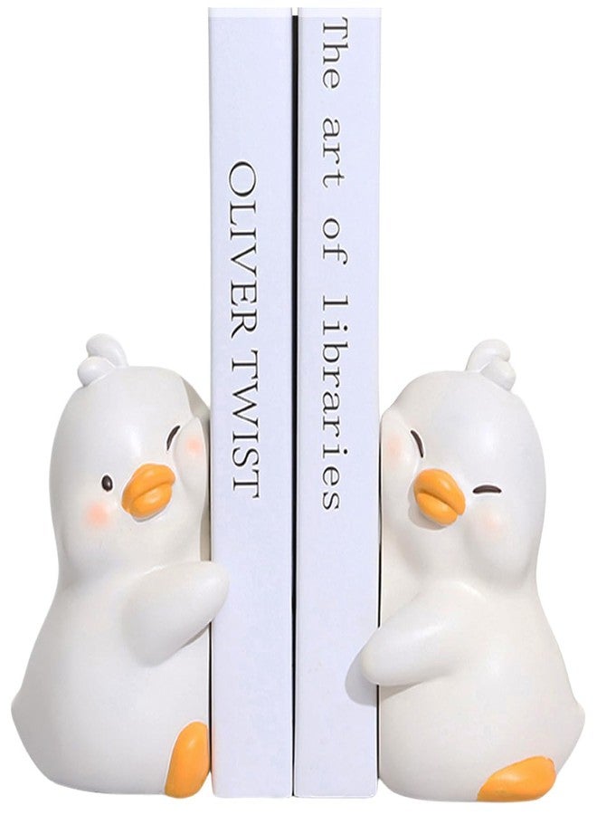 JARPSIRY Cute Hug Ducks Decorative Bookends, Unique Book Ends to Hold Books Creative Resin Book Holder Stopper for Home Office Desk Bookshelf Decoration - Image 1