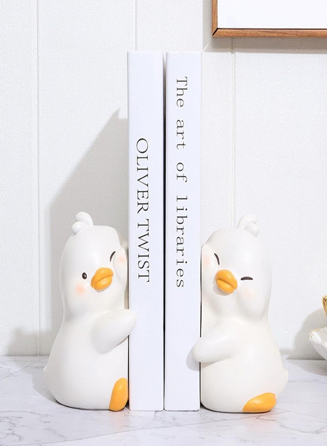 JARPSIRY Cute Hug Ducks Decorative Bookends, Unique Book Ends to Hold Books Creative Resin Book Holder Stopper for Home Office Desk Bookshelf Decoration - Image 3