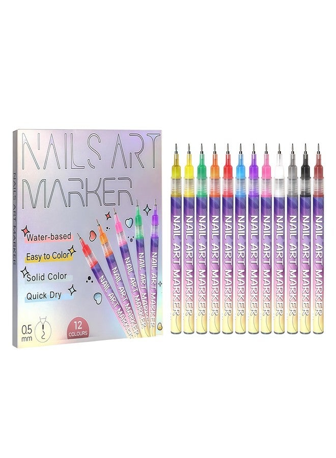 Talzpro 12 Colors Nail Art Pens Set, New Nail Art Markers for Gel Nails, DIY Nail Art Marker Drawing Painting Liner Pen, Nail Art Tools for Graffiti Dotting Drawing Painting Point Liner DIY - Image 1