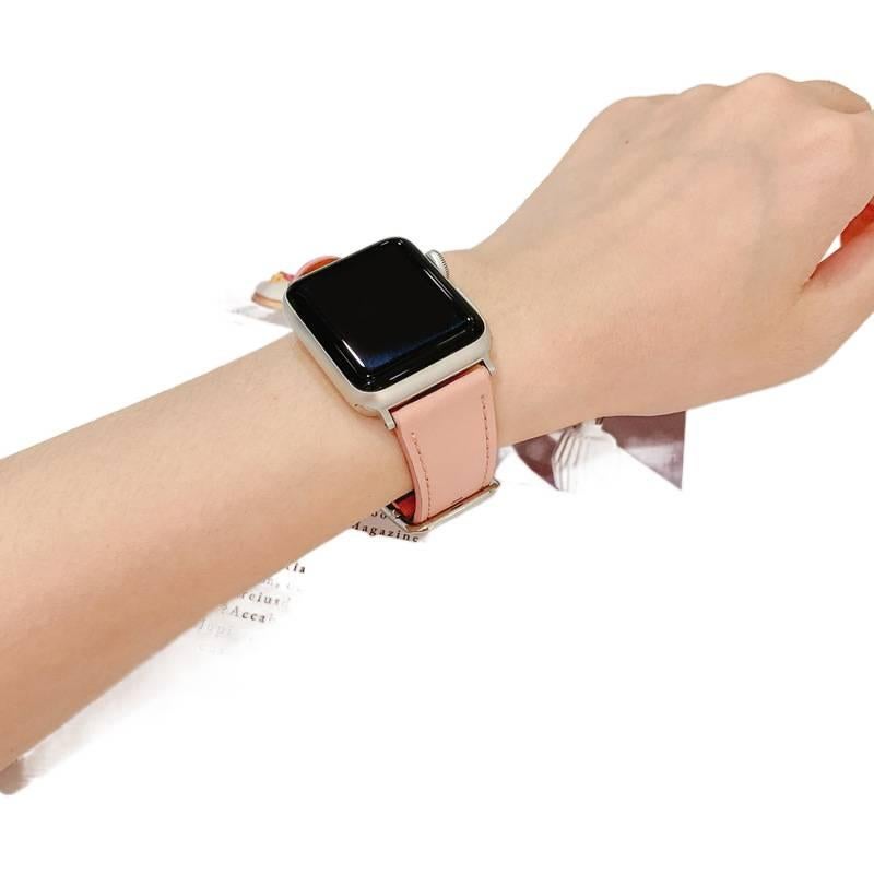 سوار ساعة ذكية سوار جلدي كلاسيكي متوافق باللون وردي قابل للتعديل مع Apple Watch 38/40/41/42/44/45/49mm بملاءمة قابلة للتعديل وحزام بديل - Image 4