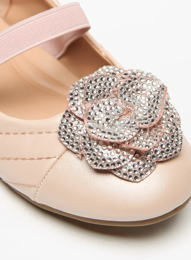 JUNIORS Floral Accent Slip-On Ballerina Shoes with Elastic Strap