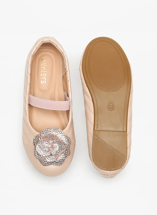 JUNIORS Floral Accent Slip-On Ballerina Shoes with Elastic Strap