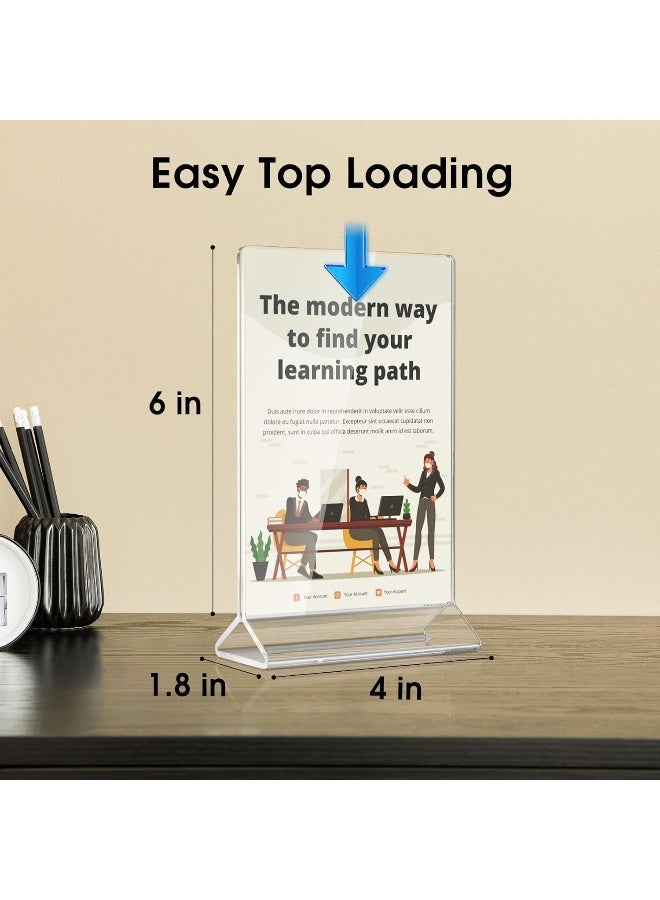 Slasa SLASA 6 Pack Acrylic Sign Holder 4x6 Inches – Double-Sided Clear Plastic Table Card Display Stand – Vertical Menu and Photo Frame for Office, Store, Restaurant, Home Use - Image 3