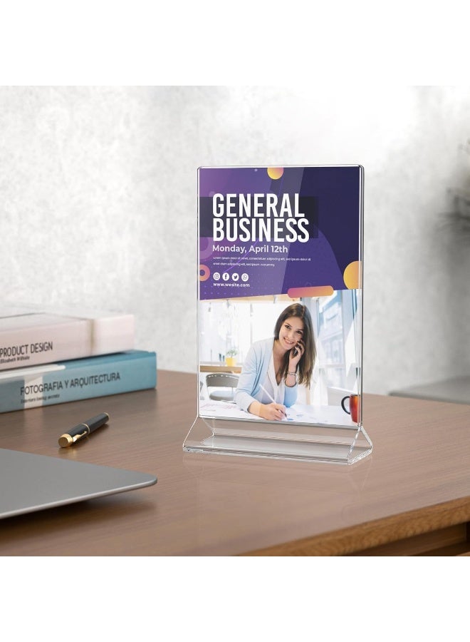 Slasa SLASA 6 Pack Acrylic Sign Holder 4x6 Inches – Double-Sided Clear Plastic Table Card Display Stand – Vertical Menu and Photo Frame for Office, Store, Restaurant, Home Use - Image 2