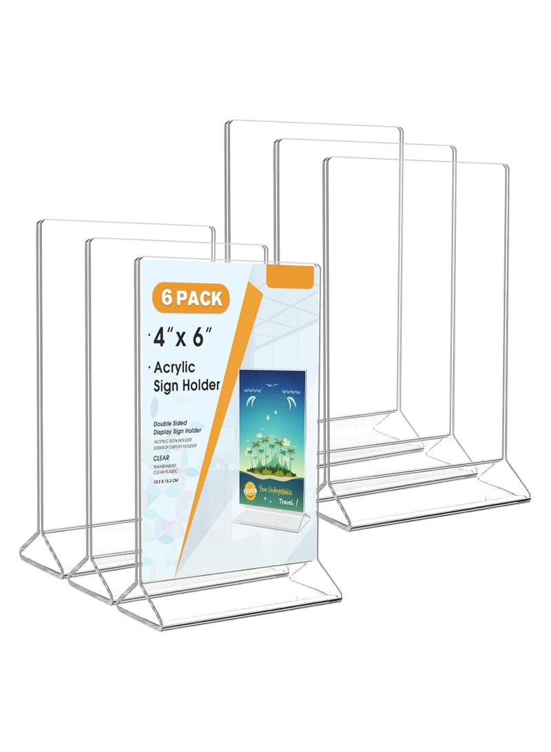 Slasa SLASA 6 Pack Acrylic Sign Holder 4x6 Inches – Double-Sided Clear Plastic Table Card Display Stand – Vertical Menu and Photo Frame for Office, Store, Restaurant, Home Use - Image 1