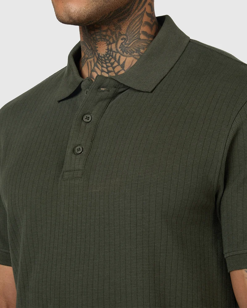 bewakoof Men's Olive Green Textured Polo T-shirt