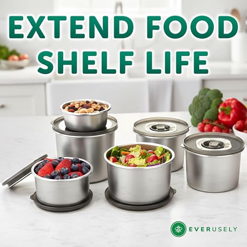 Everusely Vacuum Sealed Food Containers with Date Marking - Set of 3 Stainless Steel Metal Lunch Storage with Translucent Lids - Leakproof & Food Grade - Kitchen Nesting Bowls - Image 3