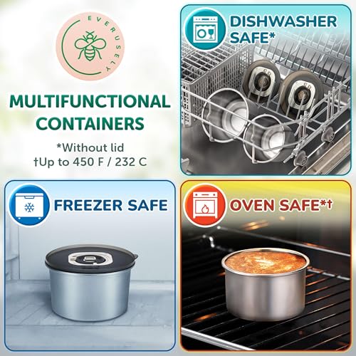 Everusely Vacuum Sealed Food Containers with Date Marking - Set of 3 Stainless Steel Metal Lunch Storage with Translucent Lids - Leakproof & Food Grade - Kitchen Nesting Bowls - Image 5
