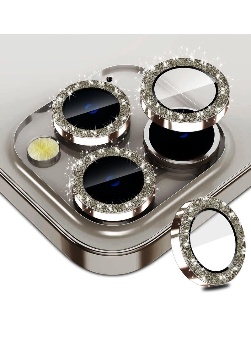 iPhone 15 Pro - iPhone 15 Pro Max Camera Lens Protector, 9H Tempered Glass Camera Cover Screen Protector Metal Individual Ring for iPhone 15 Pro 6.1 inch iPhone 15 Pro Max 6.7 inch[Glitter](Natural Ti - Image 1