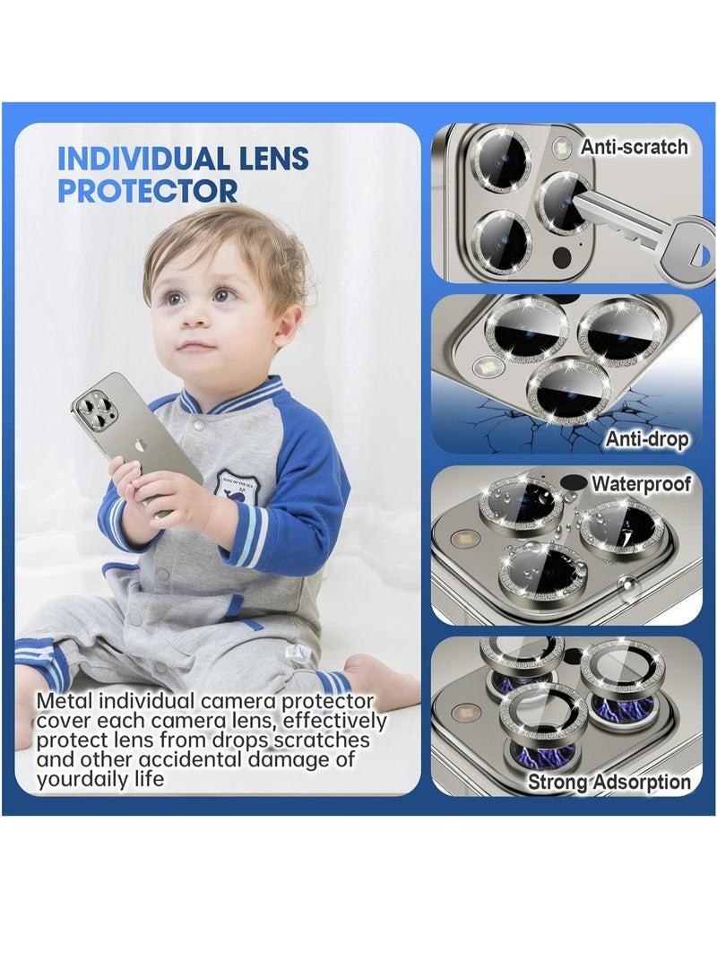 iPhone 15 Pro - iPhone 15 Pro Max Camera Lens Protector, 9H Tempered Glass Camera Cover Screen Protector Metal Individual Ring for iPhone 15 Pro 6.1 inch iPhone 15 Pro Max 6.7 inch[Glitter](Natural Ti - Image 2