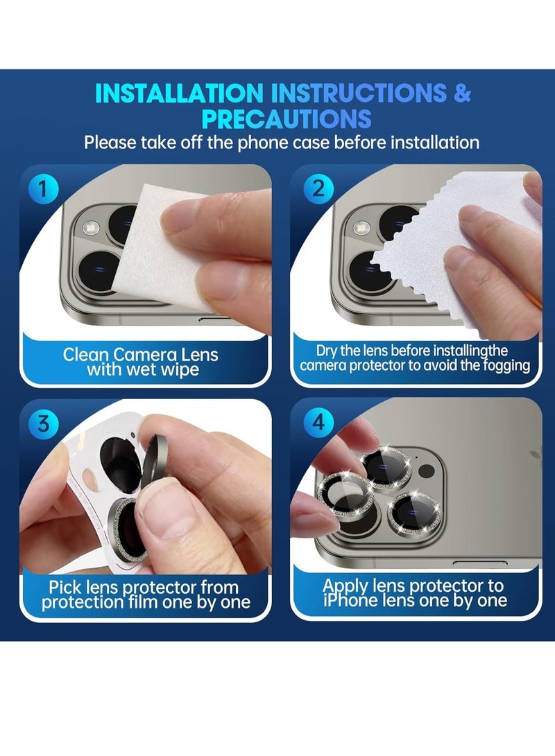 iPhone 15 Pro - iPhone 15 Pro Max Camera Lens Protector, 9H Tempered Glass Camera Cover Screen Protector Metal Individual Ring for iPhone 15 Pro 6.1 inch iPhone 15 Pro Max 6.7 inch[Glitter](Natural Ti - Image 5