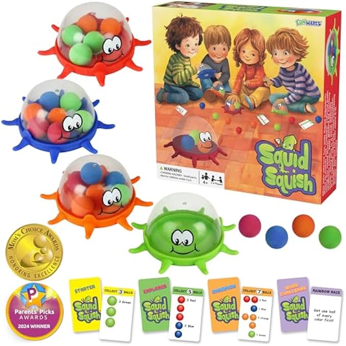 Funwares Colorful Squid Squish: Dynamic Floor Game for Kids, Boosts Kids' Learning and Coordination, Counting and Number Game, Active Play, and Quick Thinking, 2-4 Players, Ages 4-8. - Image 1