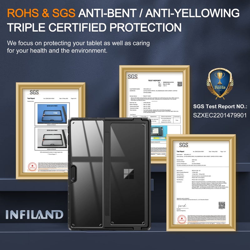 INFILAND Surface Pro 11/10/9 Case, Crystal Clear Multi-Angle Shockproof for Microsoft Surface Pro 11th Edition AI 2024, Work with Surface Pro Signature Keyboard & Slim Pen 2, Mysterious Black - Image 2