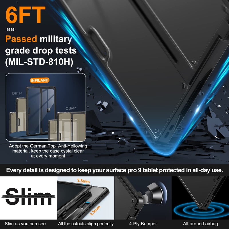 INFILAND Surface Pro 11/10/9 Case, Crystal Clear Multi-Angle Shockproof for Microsoft Surface Pro 11th Edition AI 2024, Work with Surface Pro Signature Keyboard & Slim Pen 2, Mysterious Black - Image 5