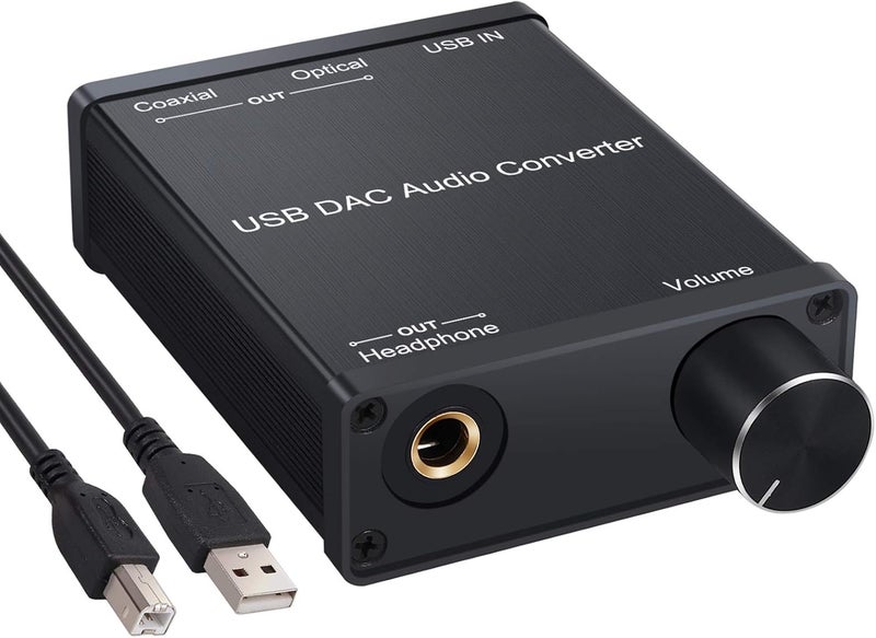 LiNKFOR USB DAC and Headphone Amplifier, Coaxial/Optical/6.35mm Headphone Output, USB to Coaxial S/PDIF Digital to Analog Converter Comaptible with Windows XP 7 10 and Mac PS4 PS3 - Image 1