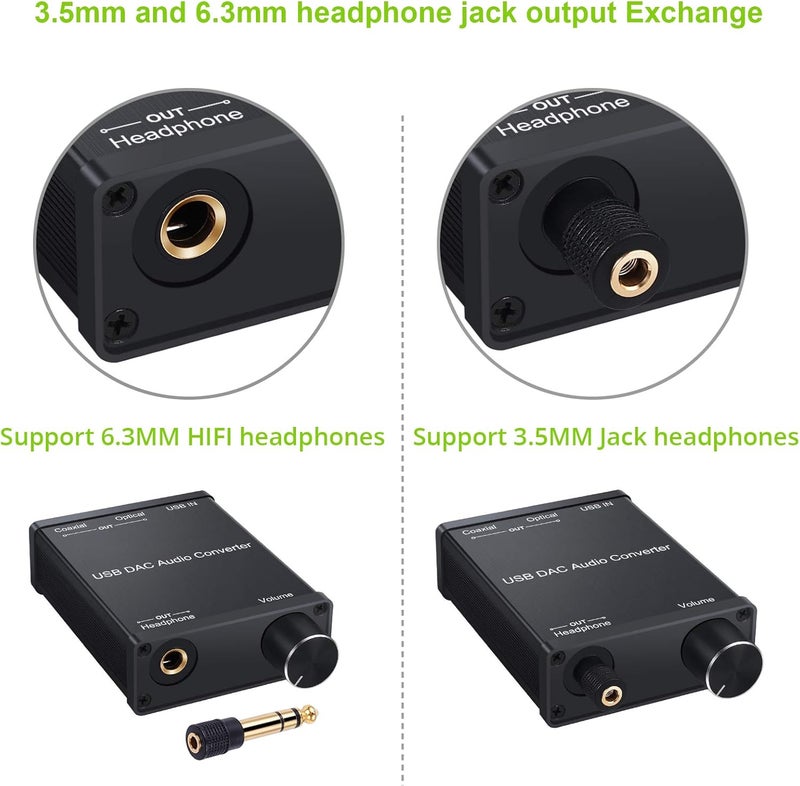 LiNKFOR USB DAC and Headphone Amplifier, Coaxial/Optical/6.35mm Headphone Output, USB to Coaxial S/PDIF Digital to Analog Converter Comaptible with Windows XP 7 10 and Mac PS4 PS3 - Image 5