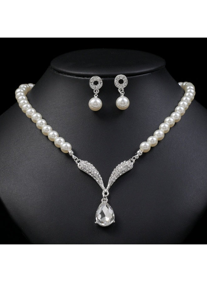 NIBEMINENT Personalized Pearl Necklace and Earring Set
