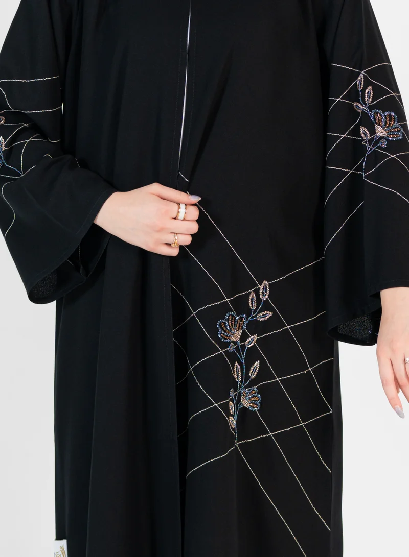 Rosette Abaya Embroidery Abaya Design with  Wide sleeves
