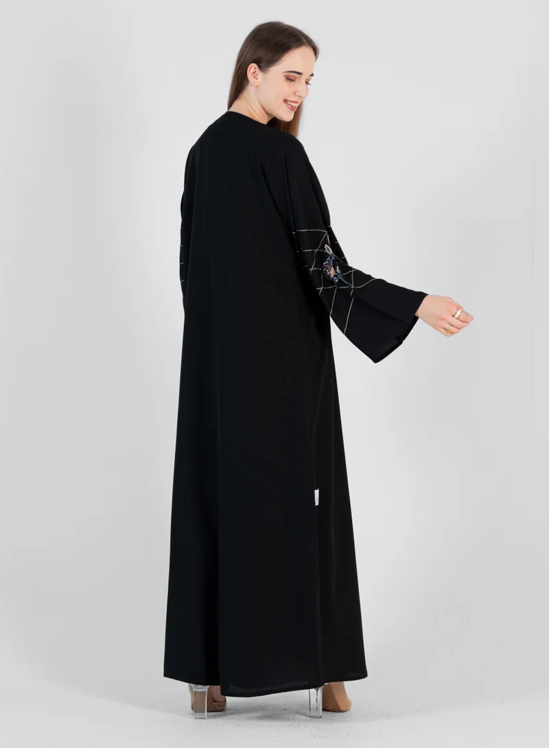 Rosette Abaya Embroidery Abaya Design with  Wide sleeves
