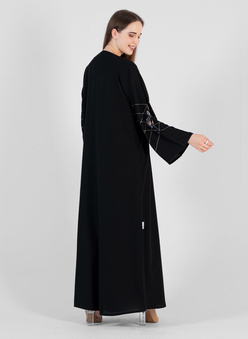 Rosette Abaya Embroidery Abaya Design with  Wide sleeves - Image 4