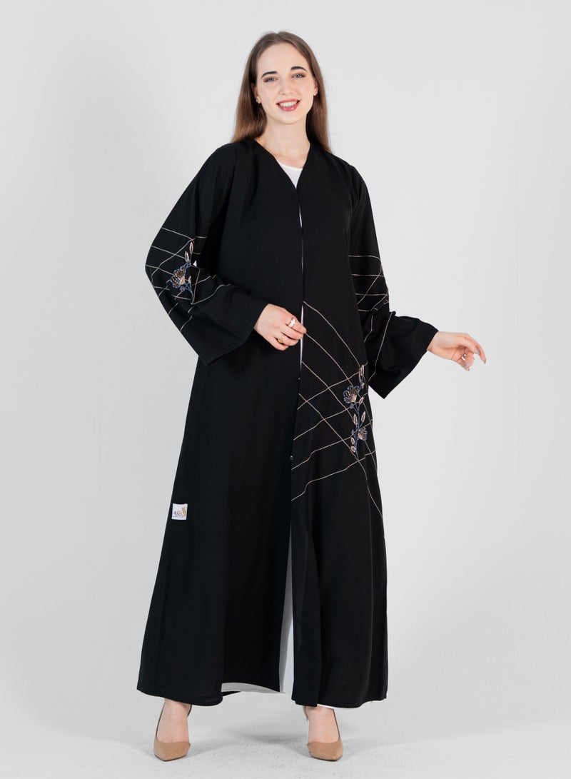 Rosette Abaya Embroidery Abaya Design with  Wide sleeves - Image 2