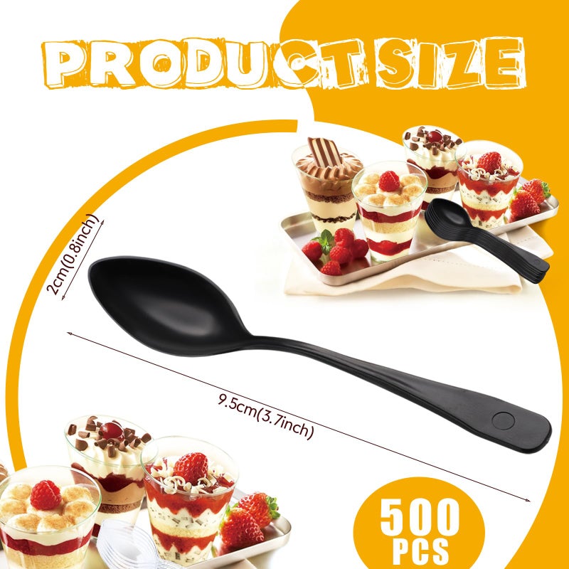 Nuogo 500 Pcs Black Mini Spoons for Desserts 3.7 Inch Small Plastic Disposable Coffee Spoons Bulk Tiny Serving Utensils for Cake  Sample  Ice Cream  Appetizer  Pudding - Image 2