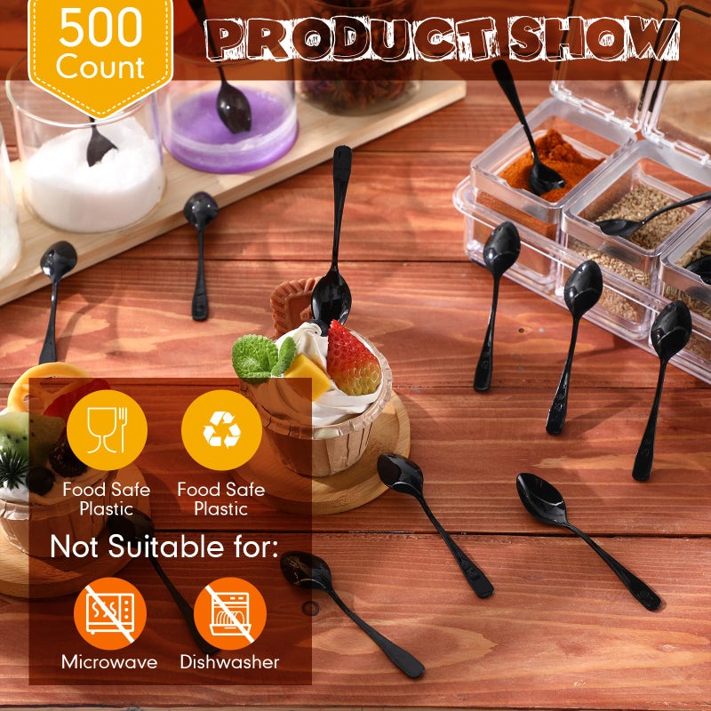 Nuogo 500 Pcs Black Mini Spoons for Desserts 3.7 Inch Small Plastic Disposable Coffee Spoons Bulk Tiny Serving Utensils for Cake  Sample  Ice Cream  Appetizer  Pudding - Image 4