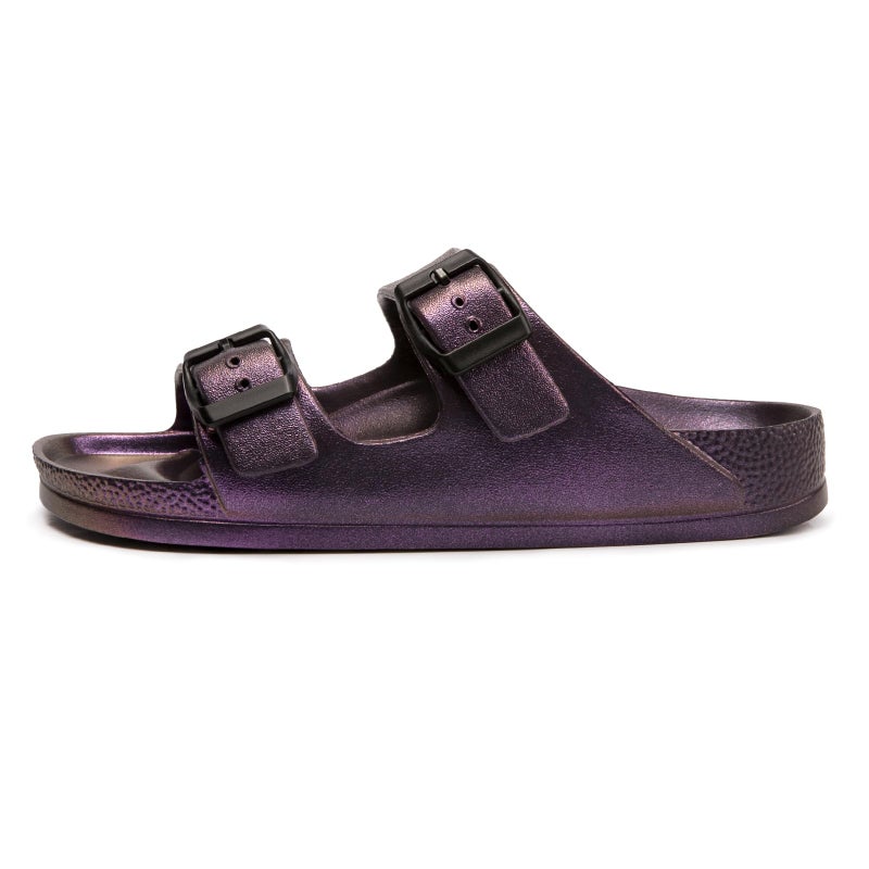 FUNKYMONKEY Women's Comfort Slides, Adjustable Double Buckle with Arch Support EVA Non-Slip Flat Sandals for Vacation & Daily Wear (8 M US, Variation Purple) - Image 2
